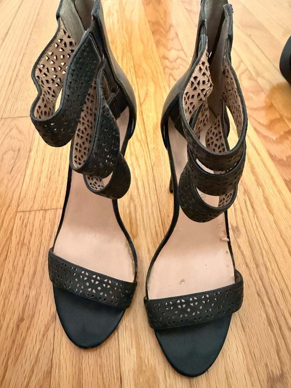 Nine Hough Black Ankle Strap Stiletto Heels